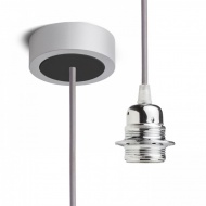 HEX závěsná sada - stříbrnošedá základna+šedý kabel+chrom objímka+černý kryt - E27 28W